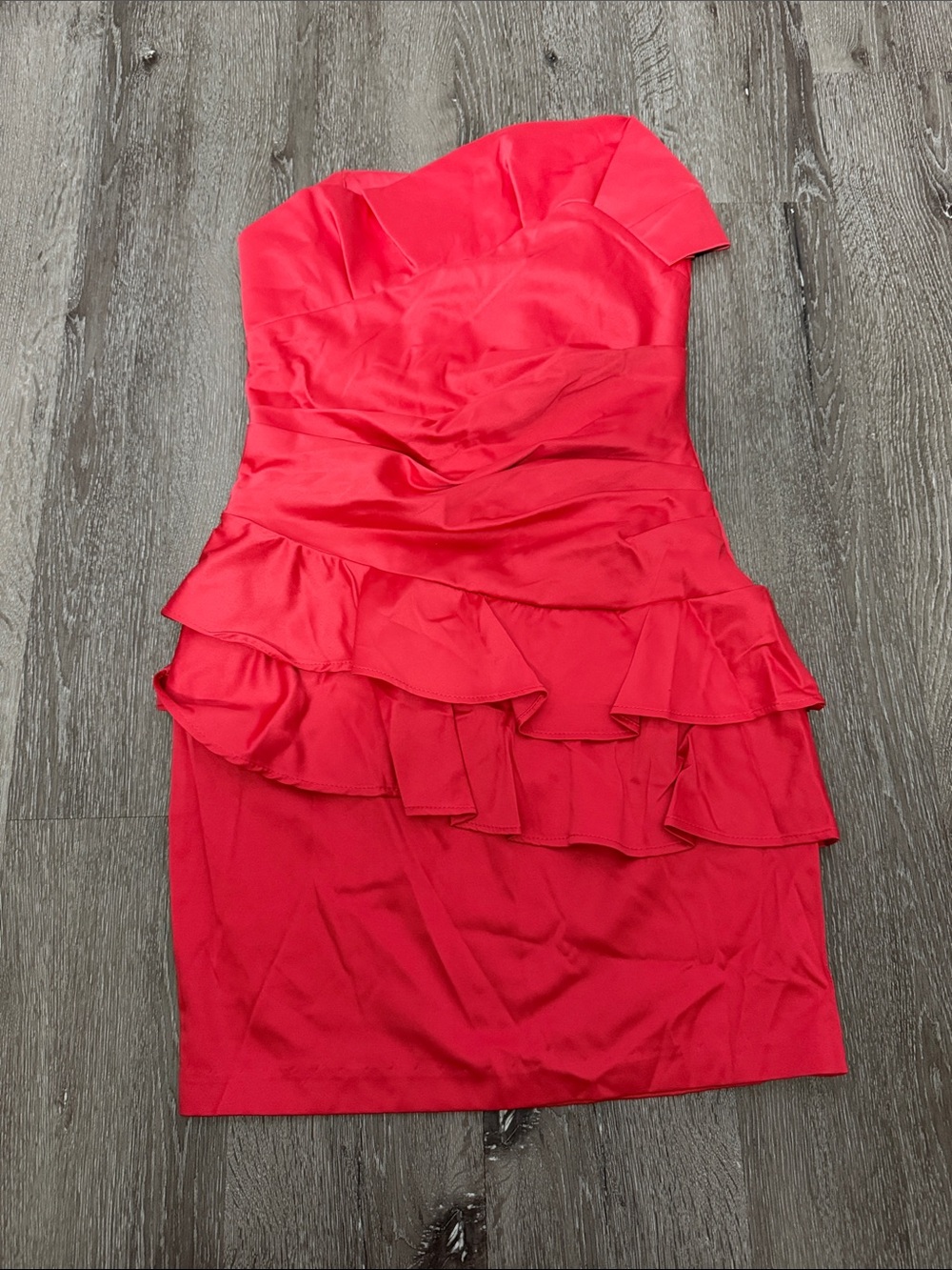 Strapless Red-Orange Ruffle Cocktail Dress